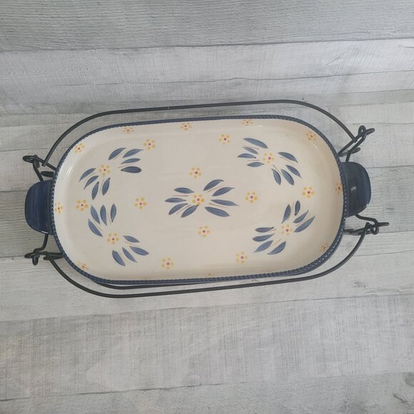 Temptations by Tara Old World Blue Ceramic Casserole w Stand - Picture 5 of 11